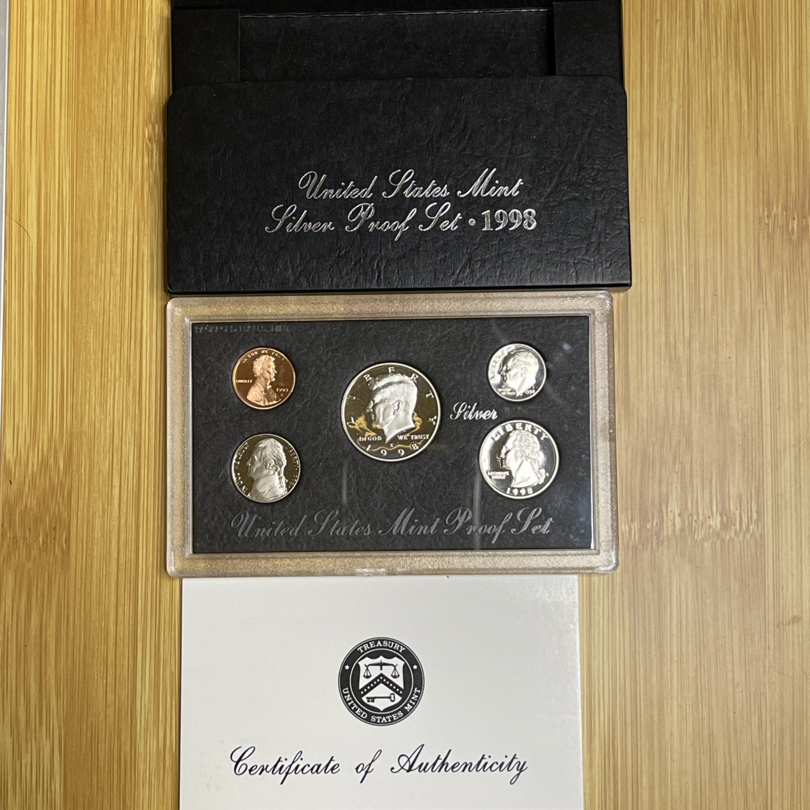 1998-S US Mint Silver Proof Set COA OGP  5 Coin Set