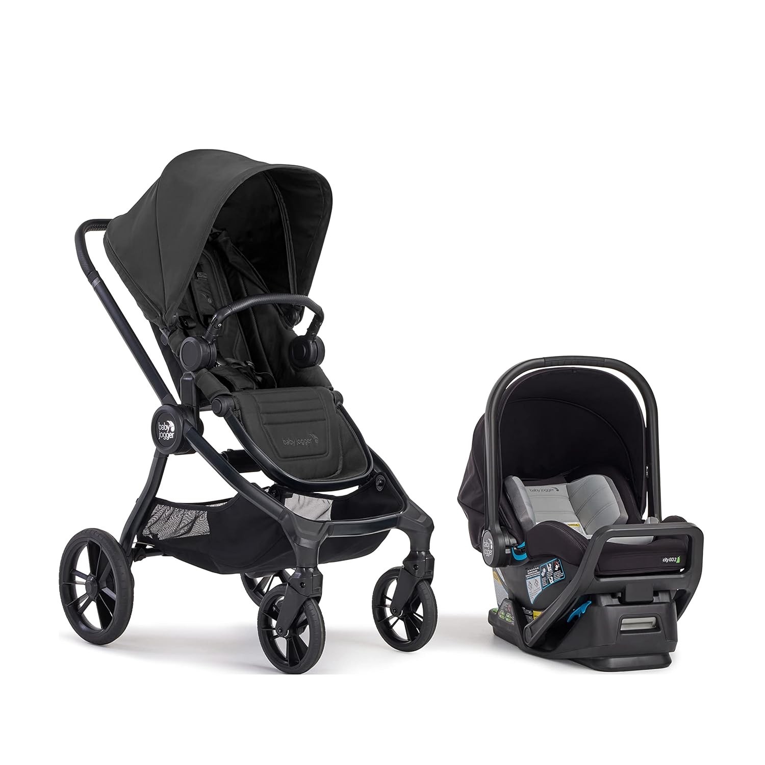 NEW Baby Jogger City Sights Travel System Rich Black + City GO 2 Infant Car Seat