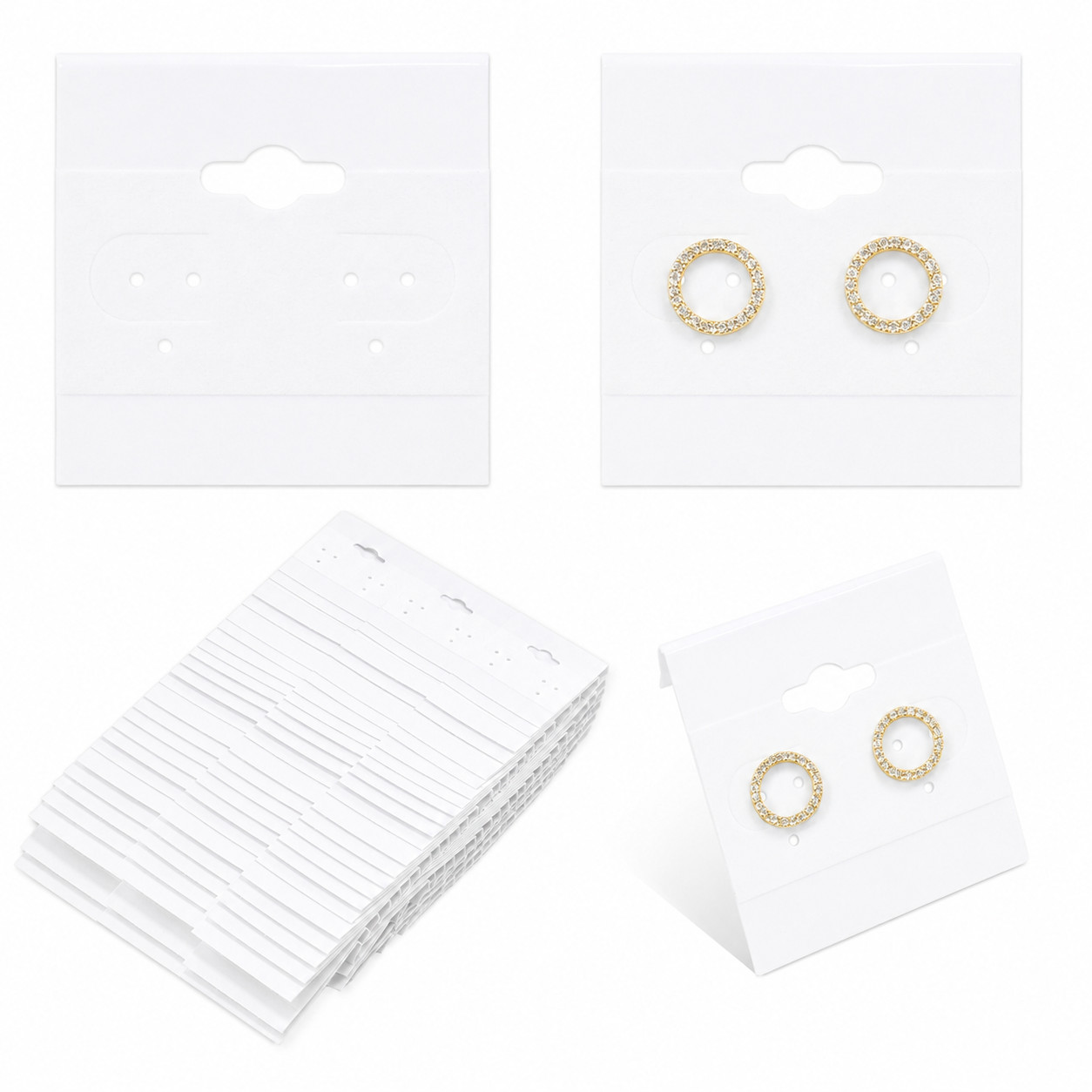 100 Pcs of White Hanging Earring Cards, Jewelry Display, Printed or Plain.