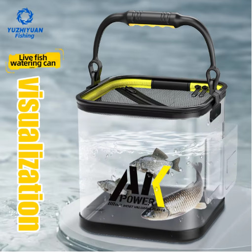 Transparent Fishing Bucket Foldable Live Fish Container Portable EVA