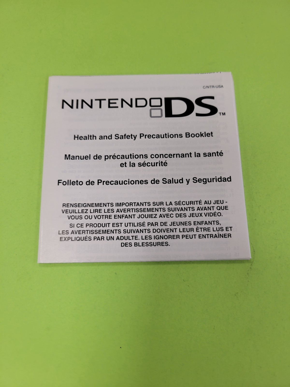 Nintendo DS Authentic Health & Safety Precautions Manual Booklet Only C/NTR-USA