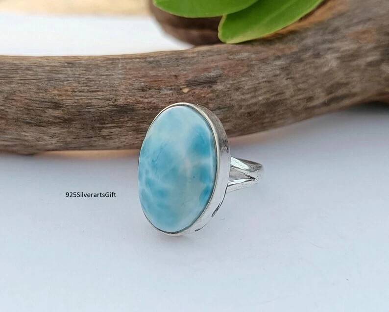 Larimar Gemstone Ring Solid 925 Sterling Silver Handmade Pretty Ring All Size