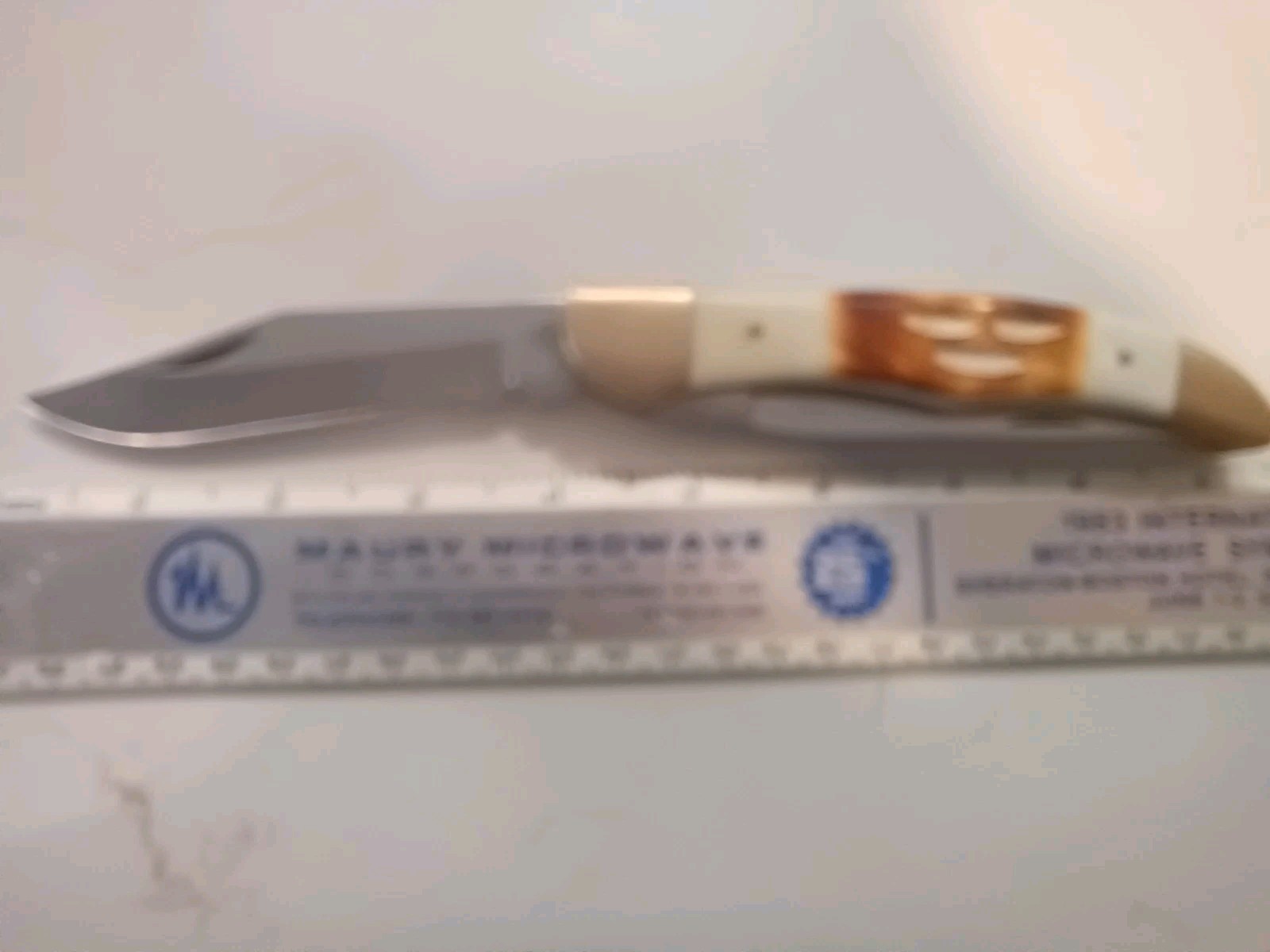 Copperhead Folder Bone Handle Brass Bolster 2 Blade Leather Sheath Well Made.