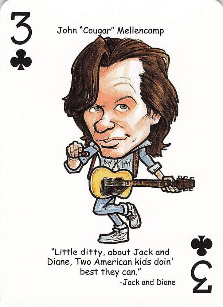 John Cougar Mellencamp 3 of Clubs - Rock N Roll Music Legends Playing Card