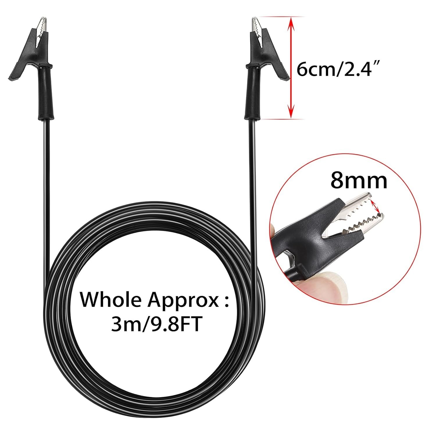 15A Insulated Electrical Lead Cables with Copper Alligator Clips (2-Pack)