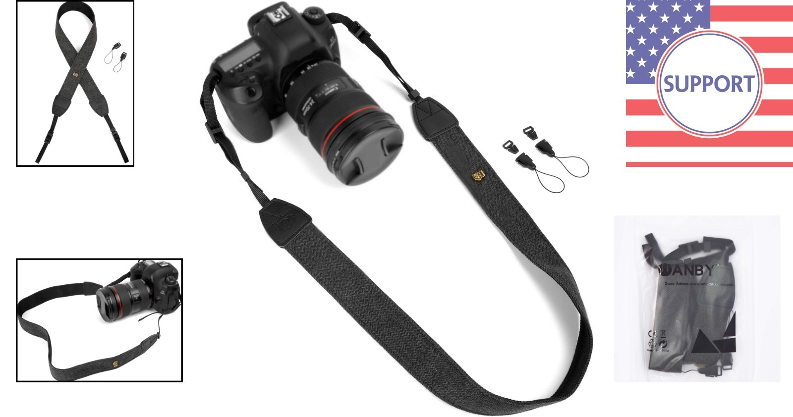 Stylish Black Adjustable Camera Strap with Quick Release Buckles - All DSLR/SLR