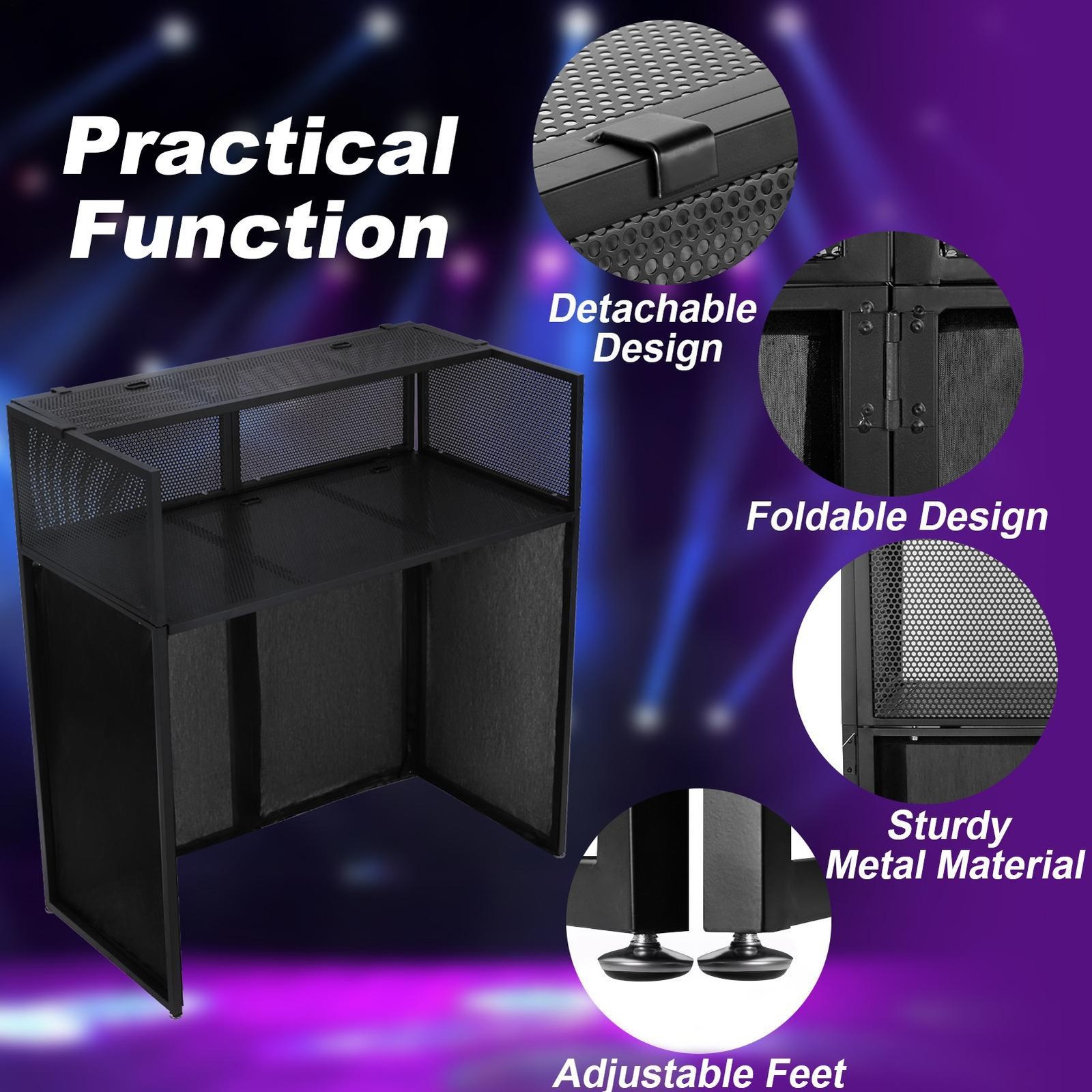 Portable DJ Booth Table,Foldable DJ Table Stand with White & Black Scrim,
