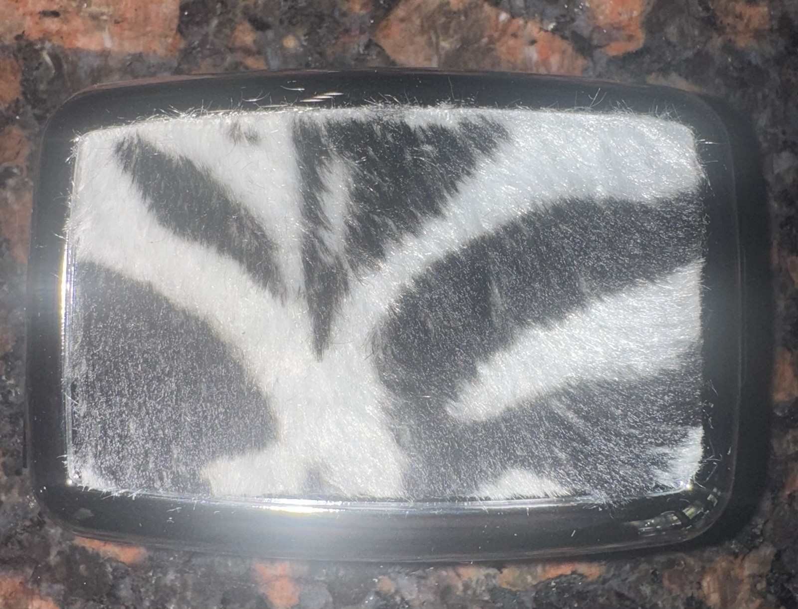 Retro B/w Zebra Faux Fur Rectangle Silver Pill box w/ 2-compartments New
