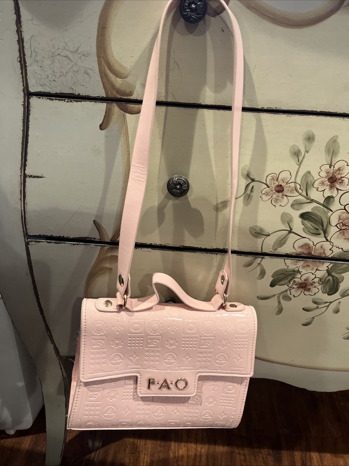FAO Schwartz Pink Embossed Small Bag New 8” Wide; 7.5” Tall; 2.75” Deep