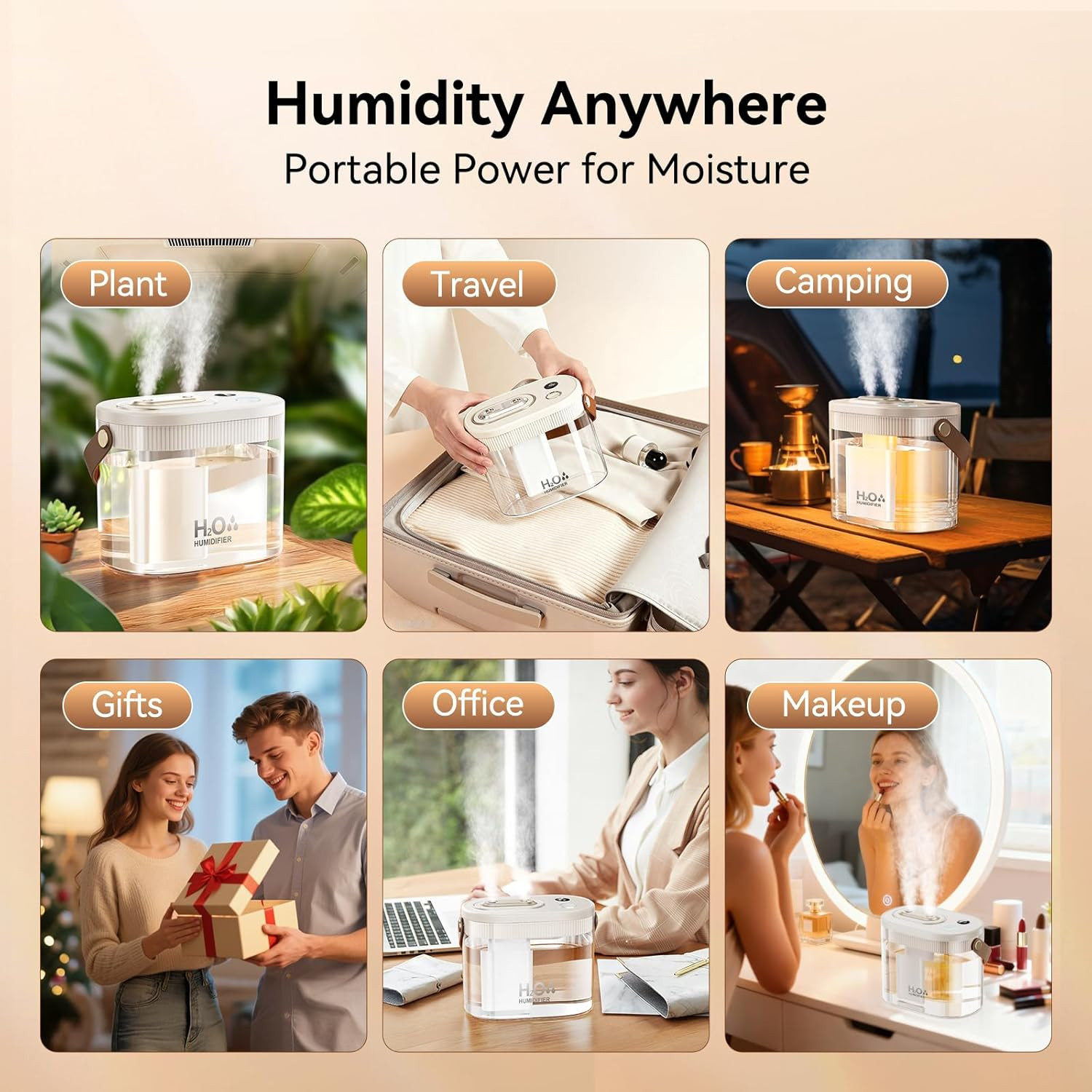 DIGIX Rechargeable Portable Humidifier-Smart Display, Night Light Tabletop