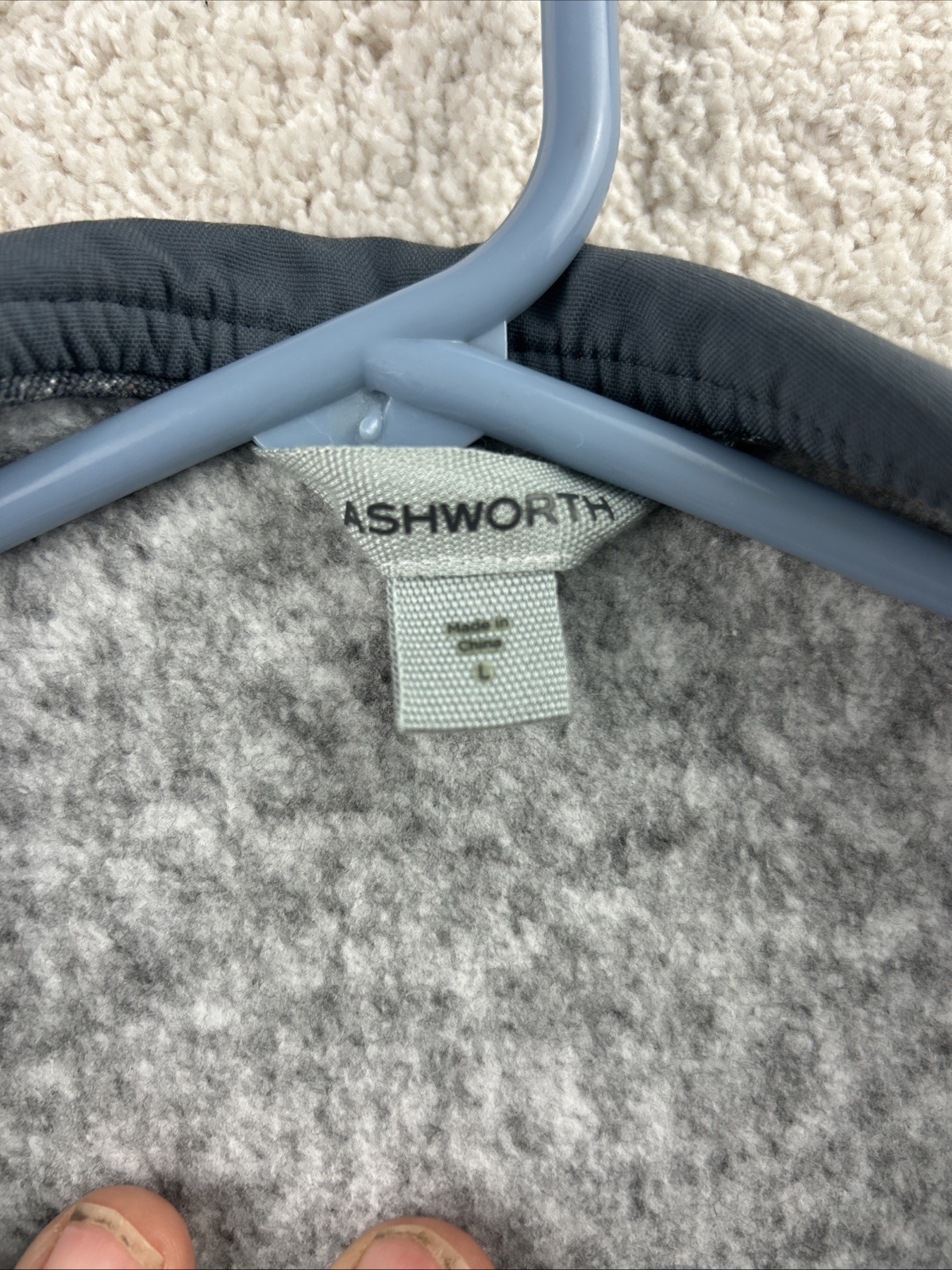 Ashworth 1/4 Zip Pullover Gray Fleece Lined Pattern Men’s Large Heavy Warm