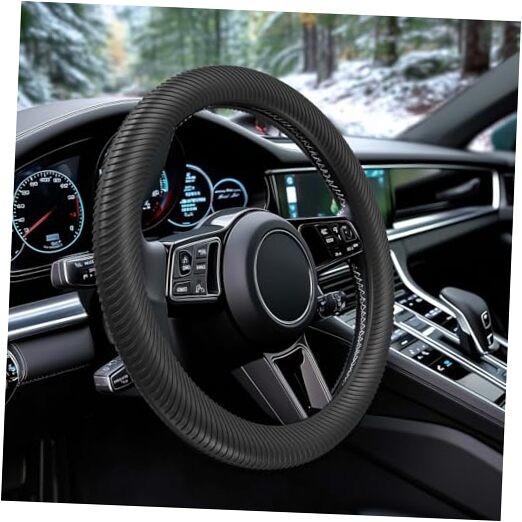 WOCOCN Car Steering Wheel Cover, Thin Anti-Skid Silicone Steering Wheel Black