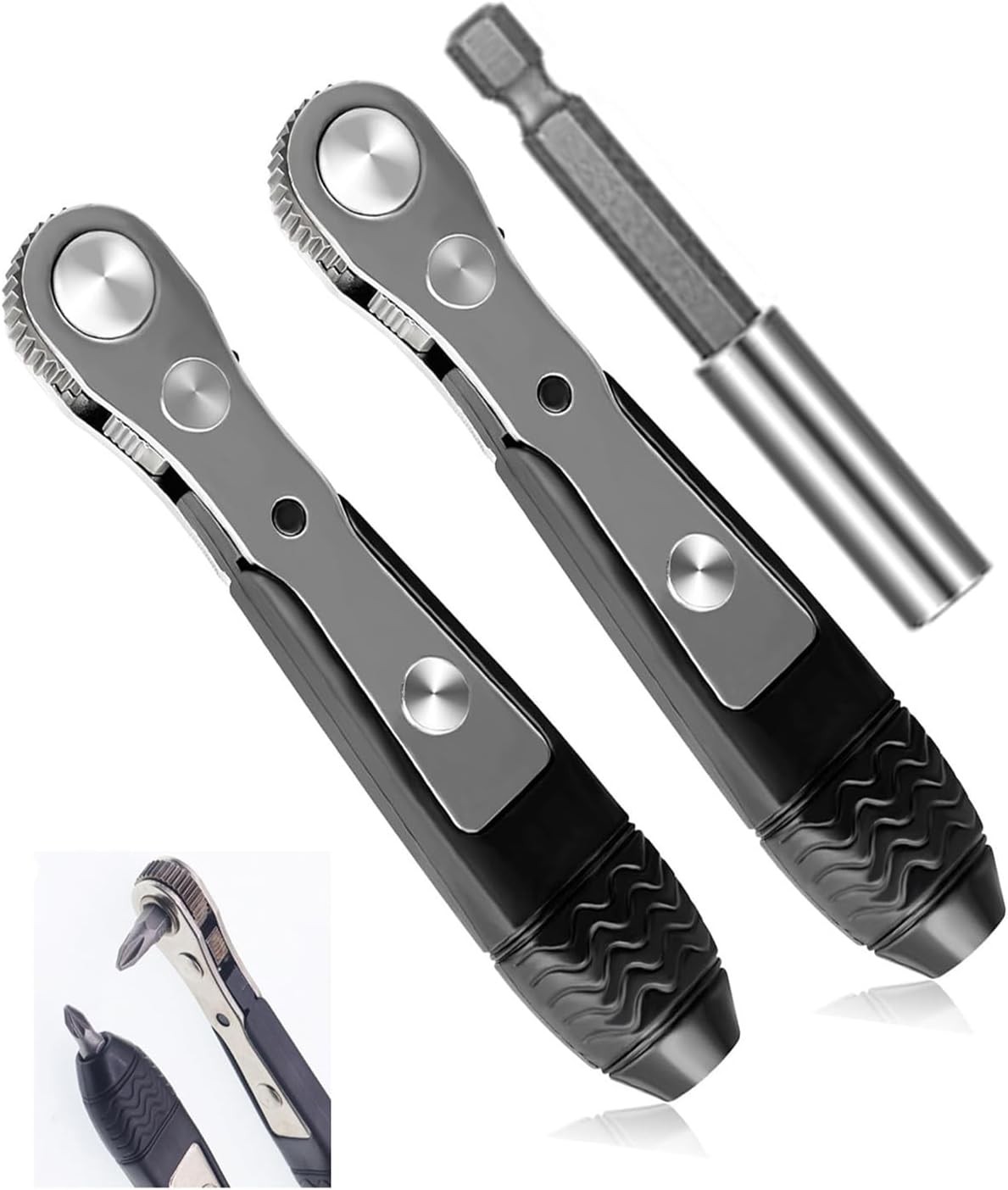 Mini Ratchet, 2 Pieces 1/4 Inch Drive Micro Ratcheting Bit Driver with1 Pieces