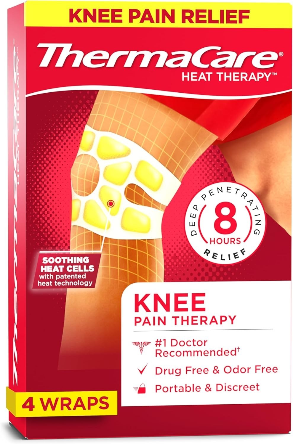 ThermaCare Knee Heat Wraps for Knee Pain Relief 8-Hour Long-Lasting Heat 4 Co...