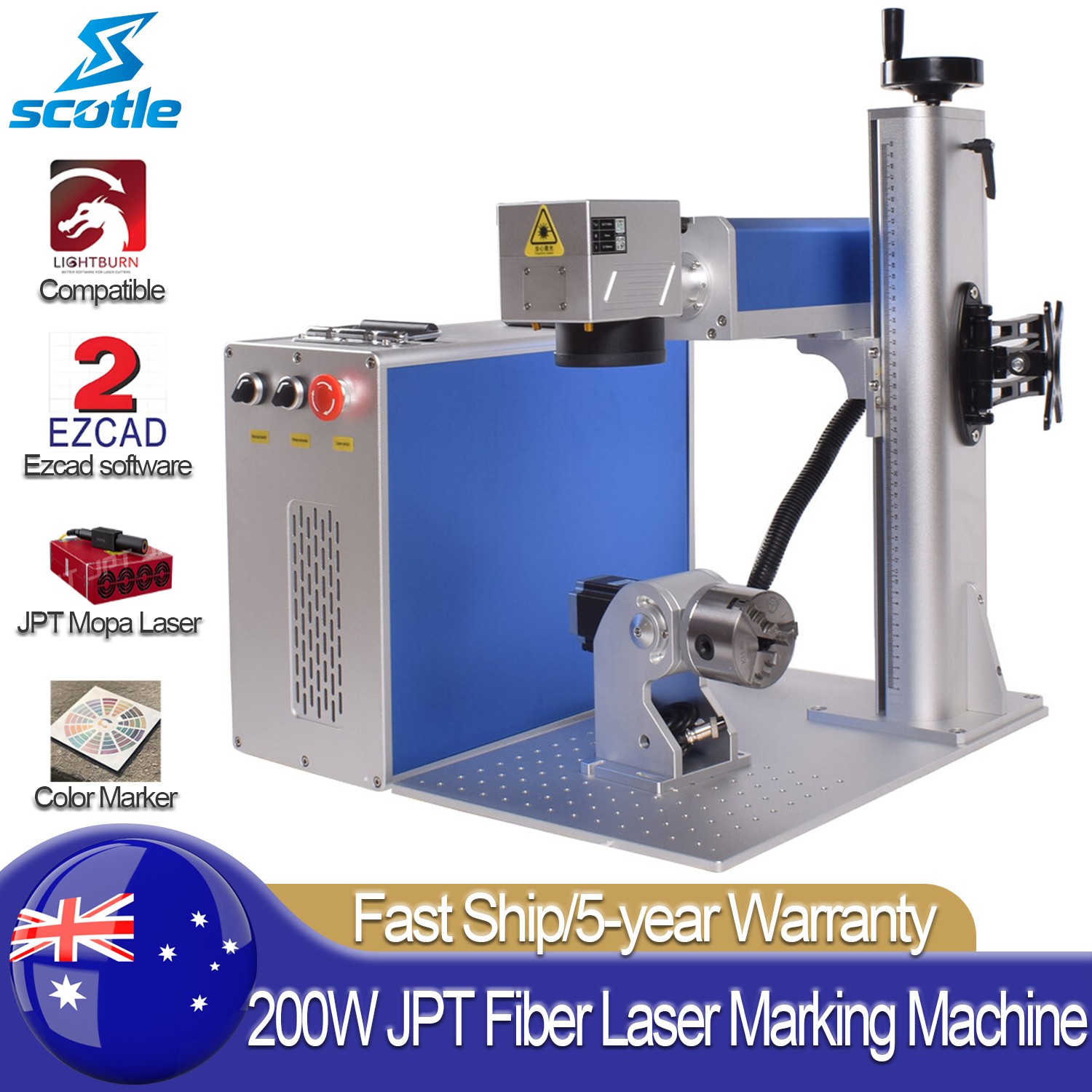 200W JPT Mopa M7 Fiber Laser Marking Machine Metal Engraving Marker & Rotary AU