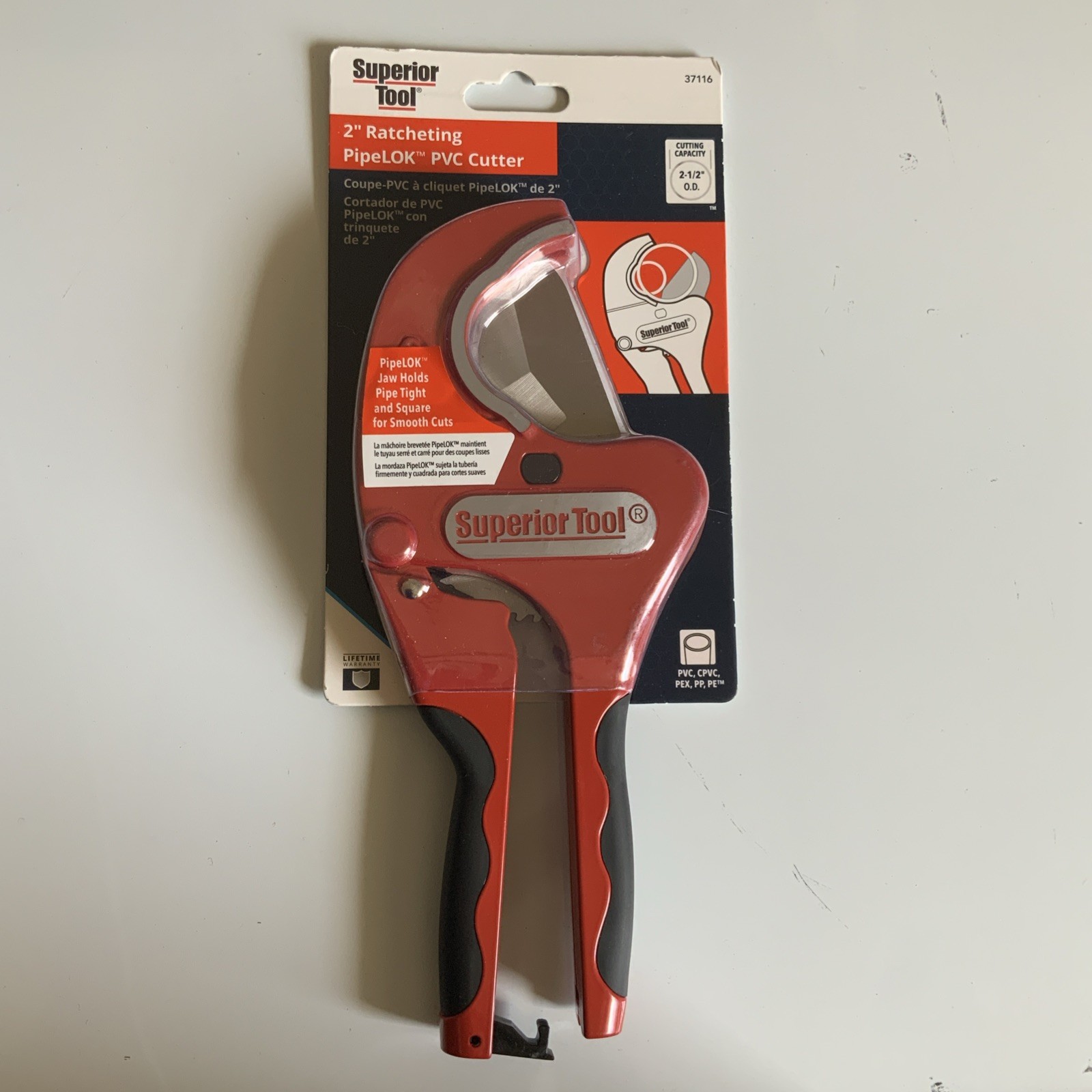 Superior Ratcheting PVC Pipe Cutter Tool 37116 w 2" Capacity, Soft Grip Handle