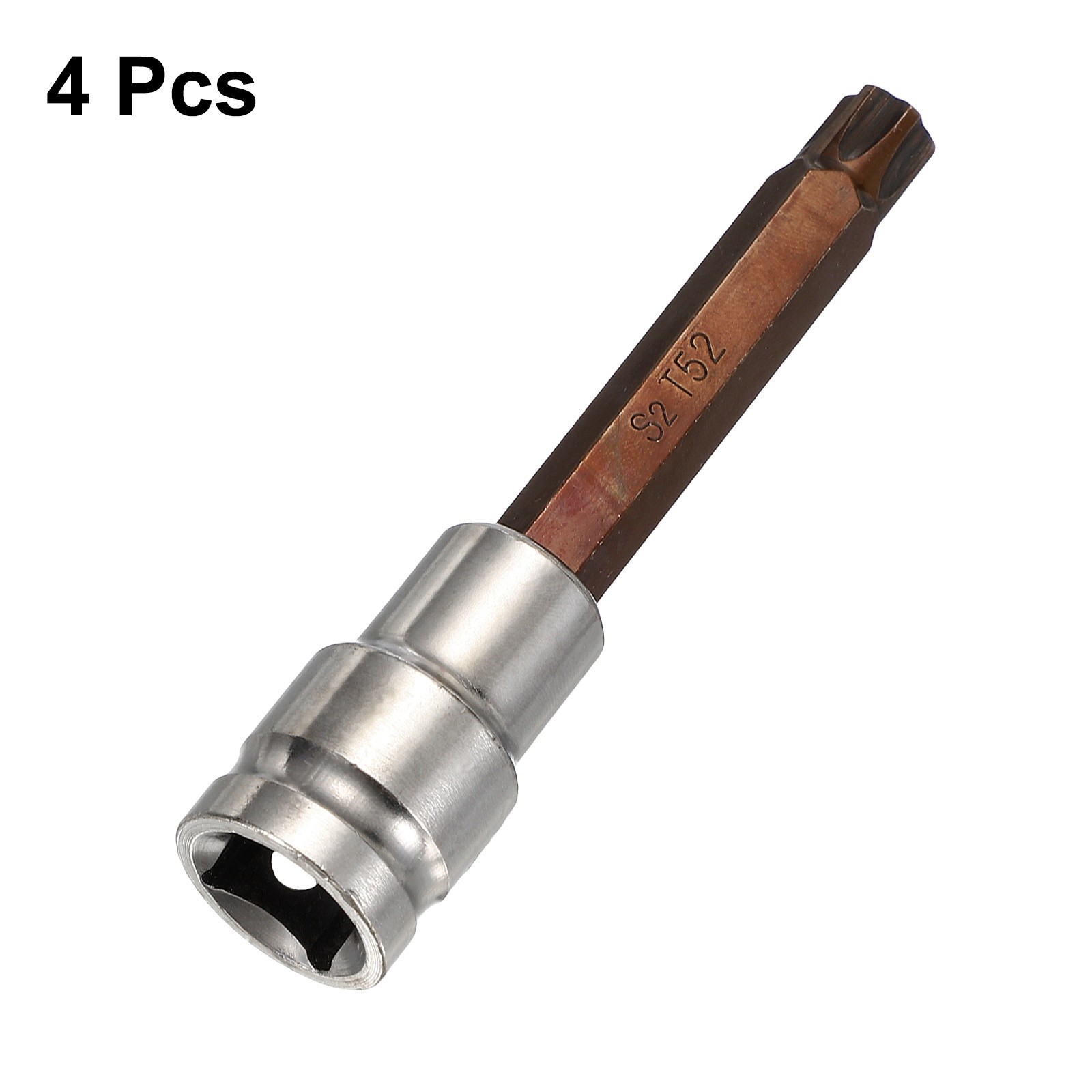 4Pcs Torx Bit Socket T52 1/2" Drive 4" Length S2 Steel Long Bit CR-V Socket