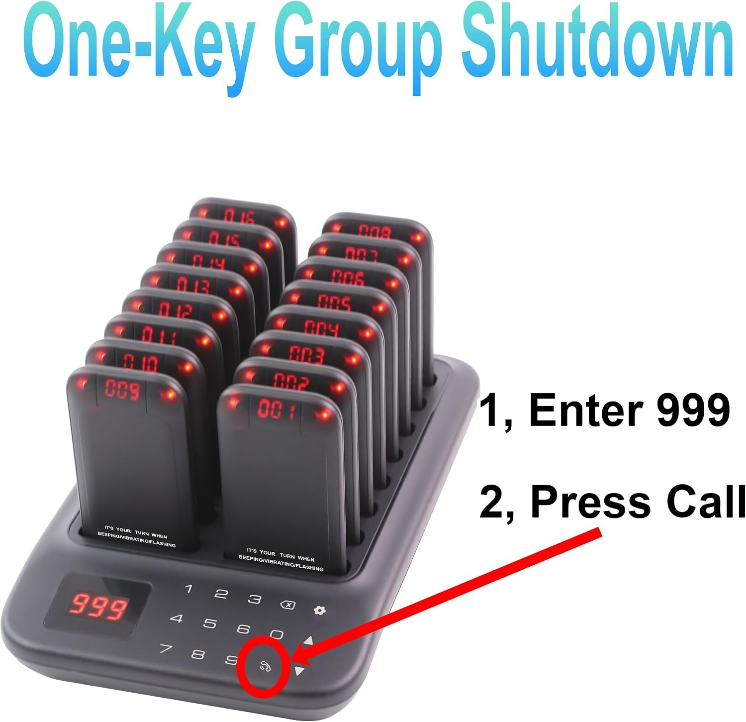 Restaurant Pager System 16 LED Beepers Wireless Calling Queue System