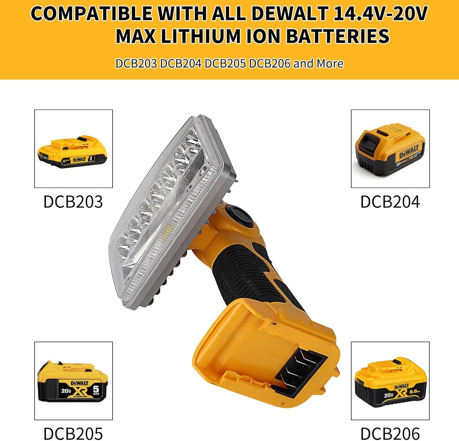 2000LM LED Work Light Suitable For DeWalt 20 VOLT MAX XR DCB205 Li-Ion Battery