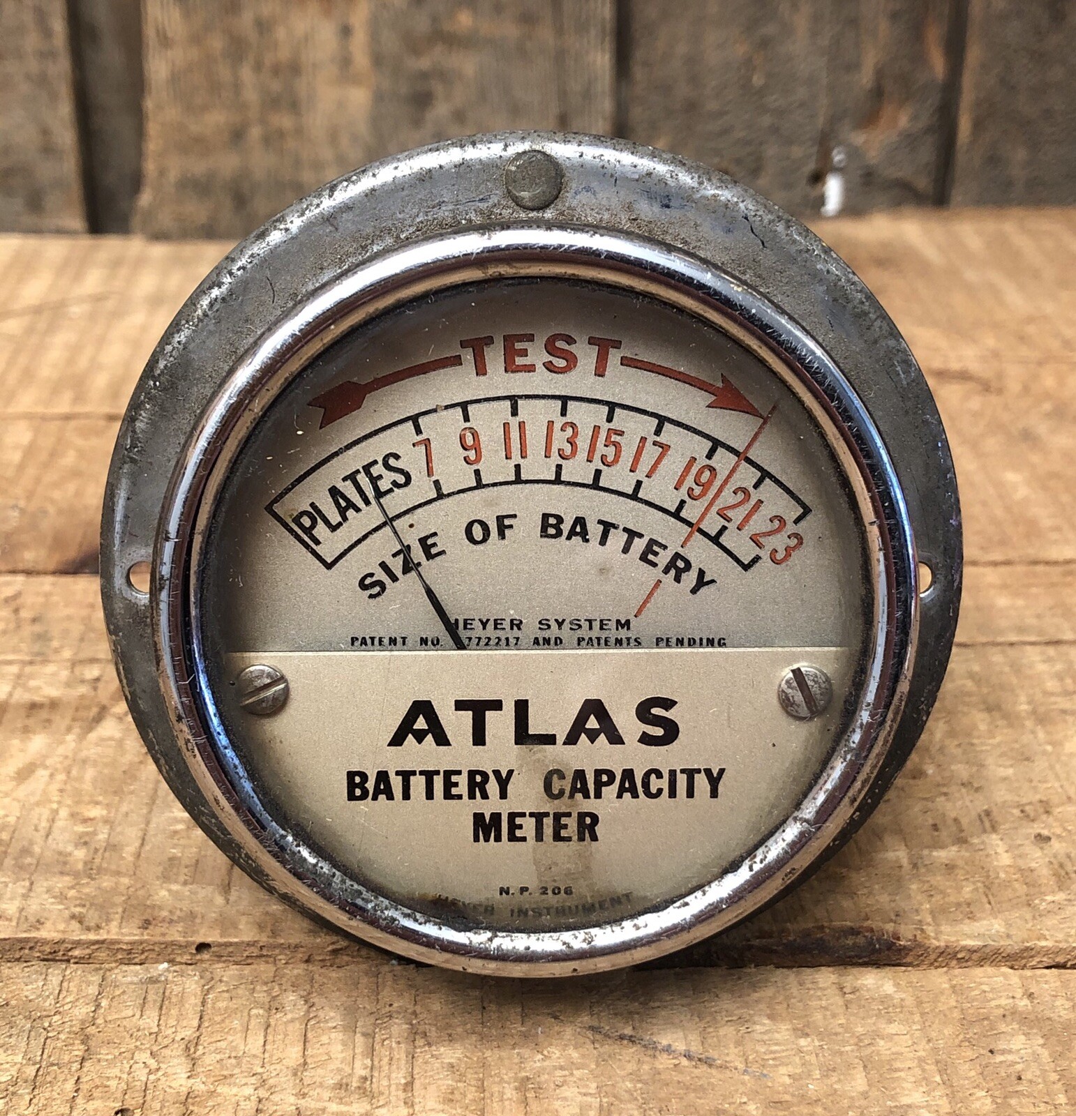 Vintage ATLAS Battery Capacity Meter Industrial Gauge Heyer Instrument Steampunk