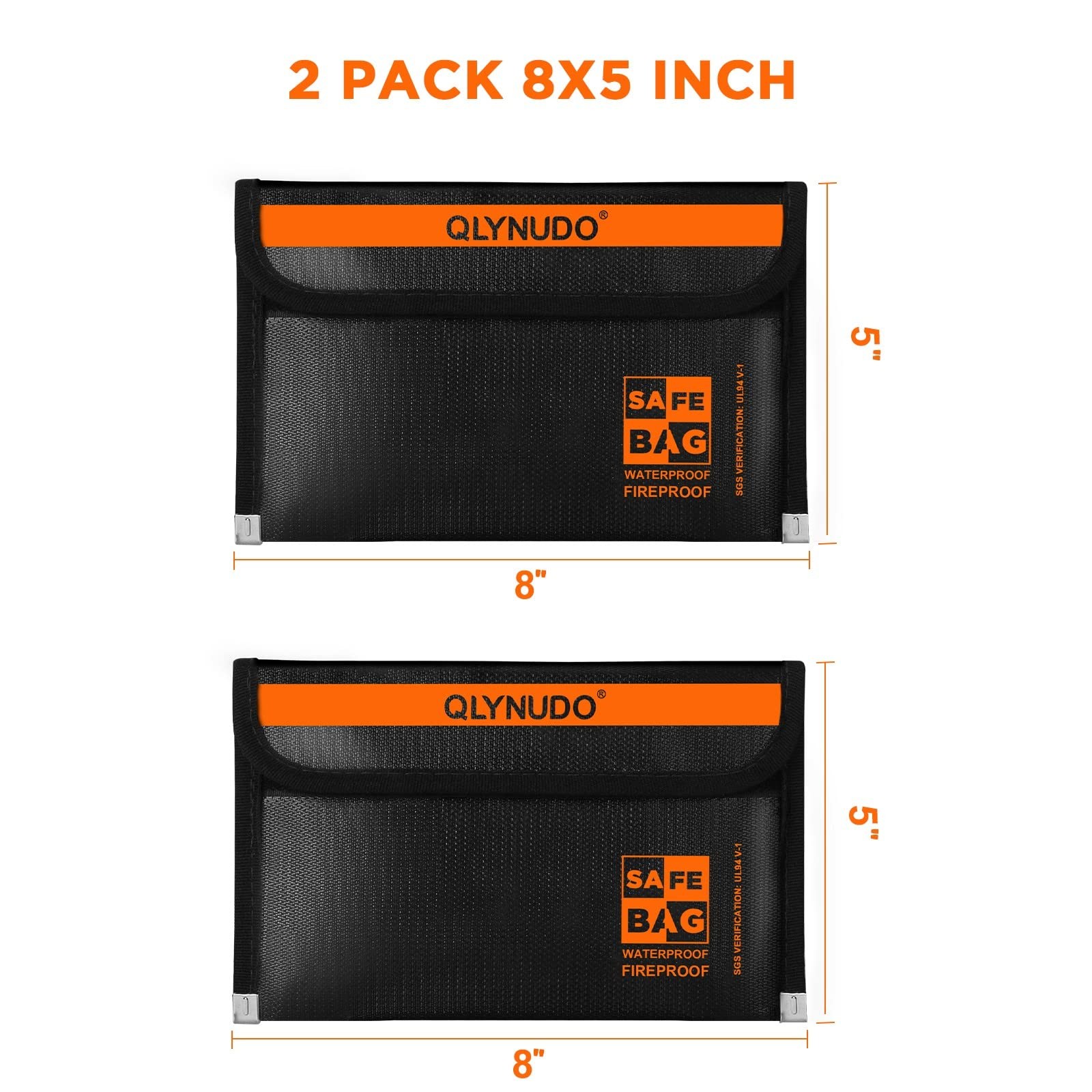 Small Fireproof Document Bag 8x5" External Size 2-Pack Fireproof Money Bag fo...