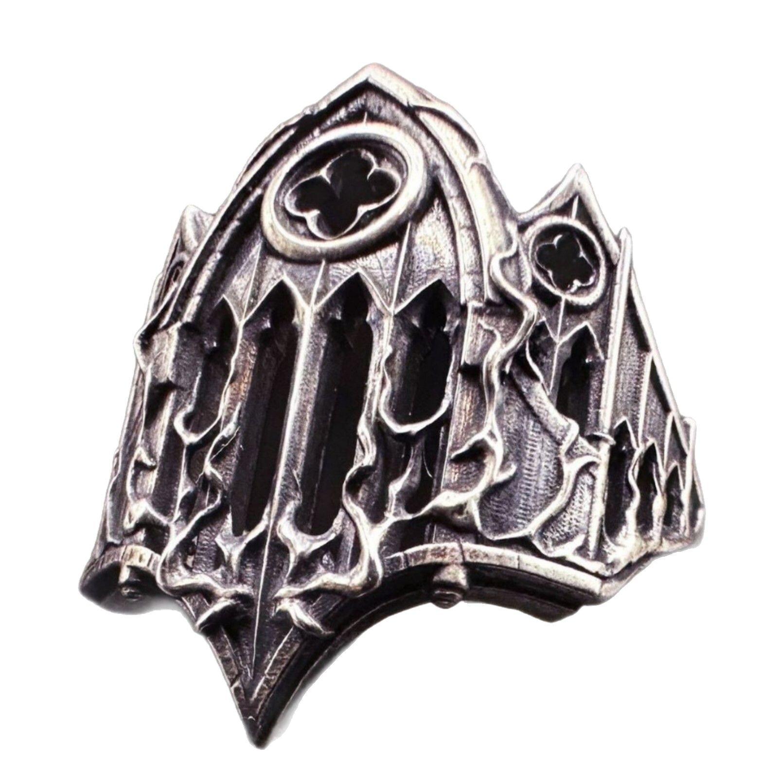 Vintage Fired Cathedral Churches Gothic Cameo Flower Window Ring Thai Silver Men