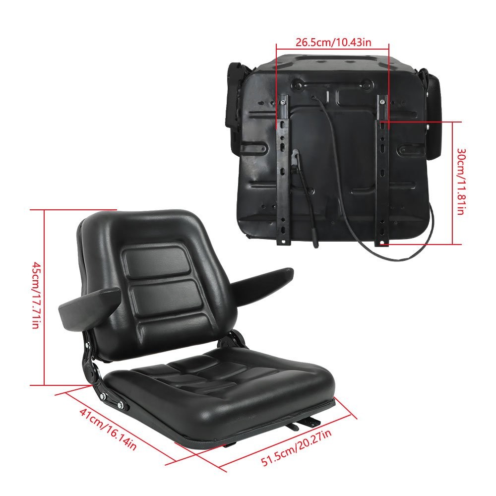 Universal Forklift Seat Fold Down Tractor Seat Adjustable Back & Armrest
