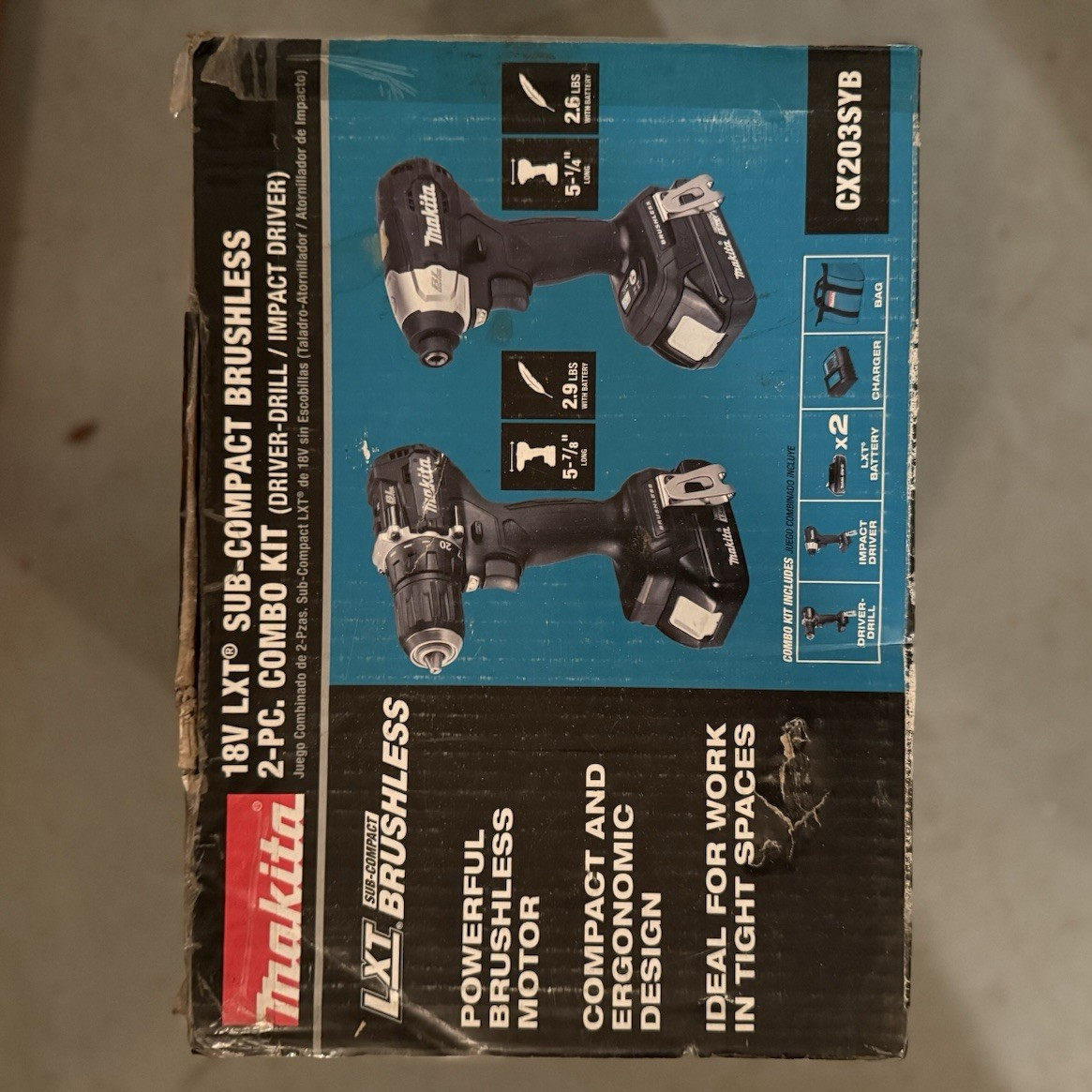 Makita CX203SYB 18V LXT Brushless Sub-Compact 2-Tool Combo Kit, 2x Li-Ion