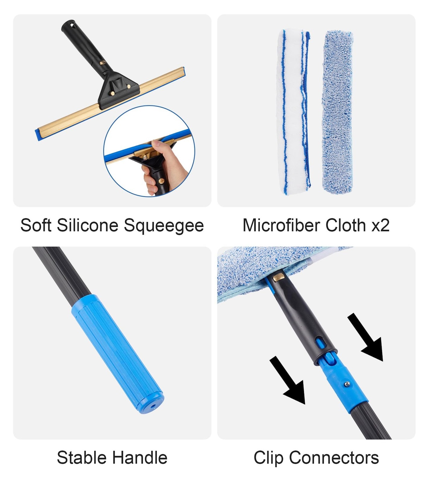 Swivel Squeegee Kit with 4 Extension Poles,Glass Scraper, Bendable Duster, 2 ...