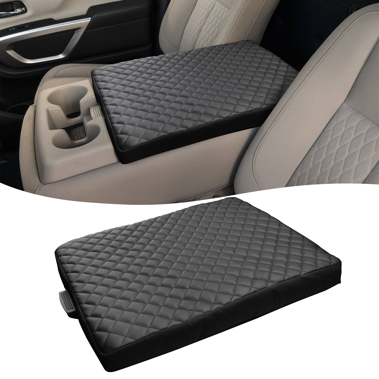 Fit Nissan Titan Bench Seat 2004-2024 Center Console Lid Armrest cover Pad Black