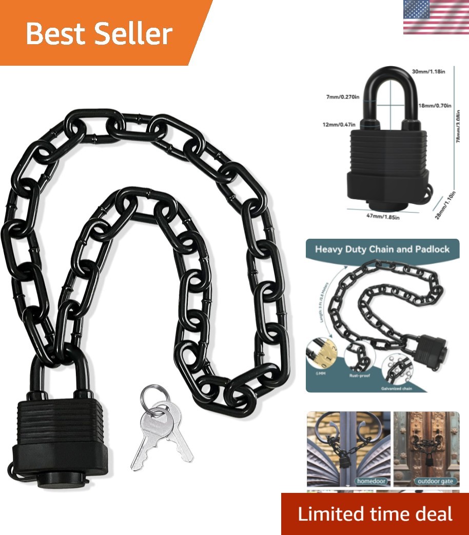 Heavy Duty Weather-Resistant Padlock with Chain, Anti-Theft Advanced Hardened...