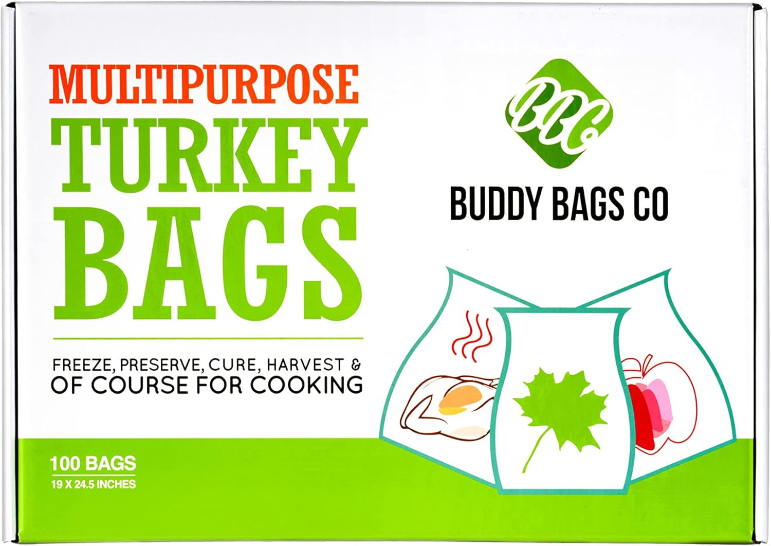 Turkey Oven Bags for Roasting – 100-Pack Heavy-Duty, Oven-Safe Cooking Bags (19"