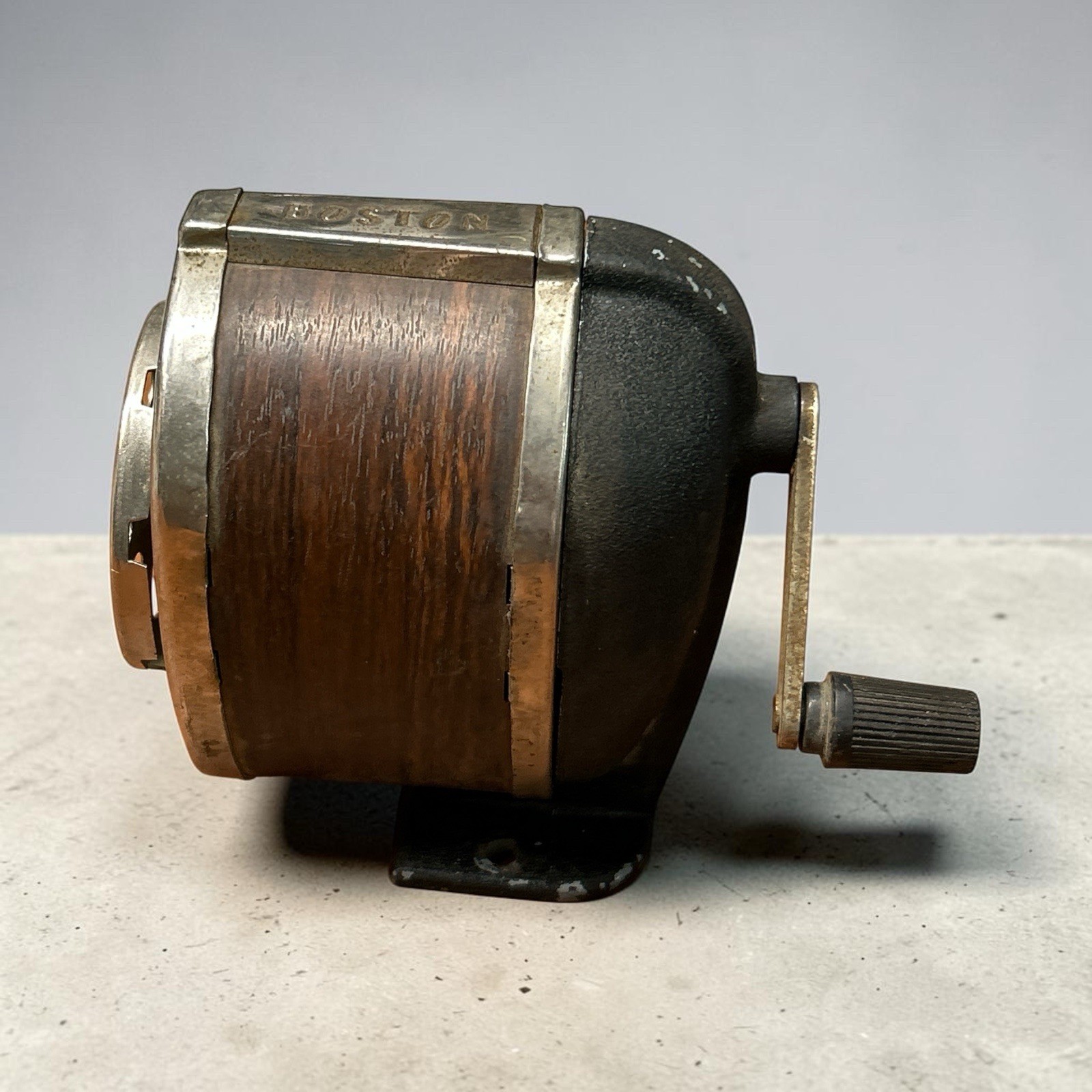 Vintage 70s Boston Pencil Sharpener With Faux Wood And Black Accents USA