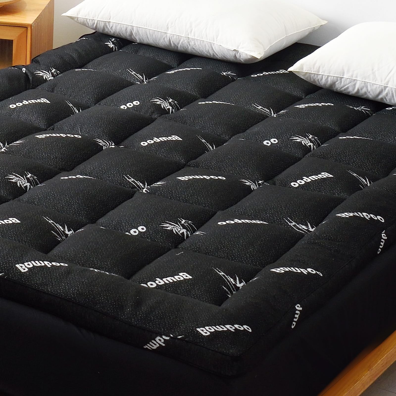 Favorland Mattress Topper Queen Size - Cooling Extra Queen, Black - Thick