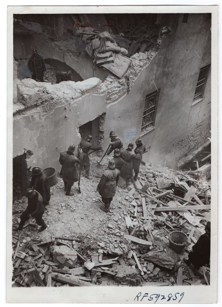 1940 Milan Italian Firemen Clear Away Rubble After RAF Bombing News Photo