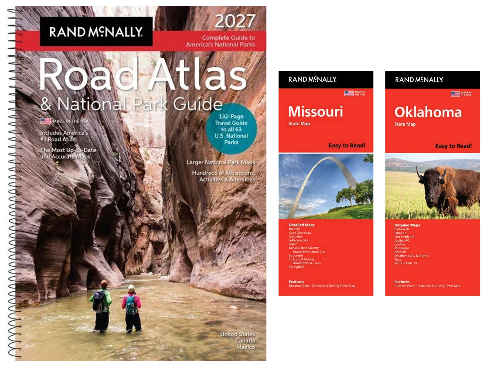 Rand McNally 2027 Road Atlas & National Park Guide + Easy-to-Read MO & OK Maps