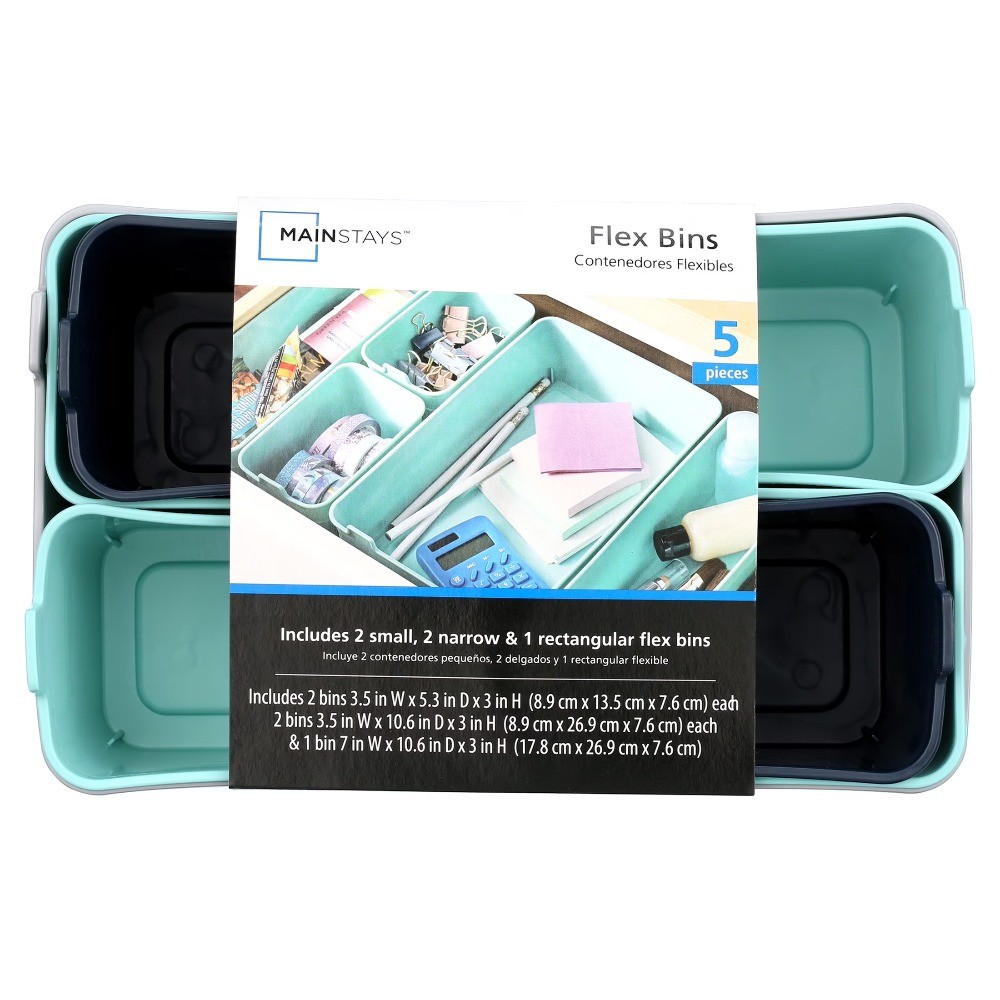 5-Piece Flexible Plastic Drawer Organizer Set, Assorted Colors