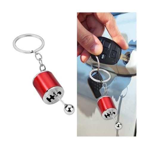 Car Shifter Gear Keychain, 6 Speed Shifter Vehicle Keyring Gadgets, Manual Red