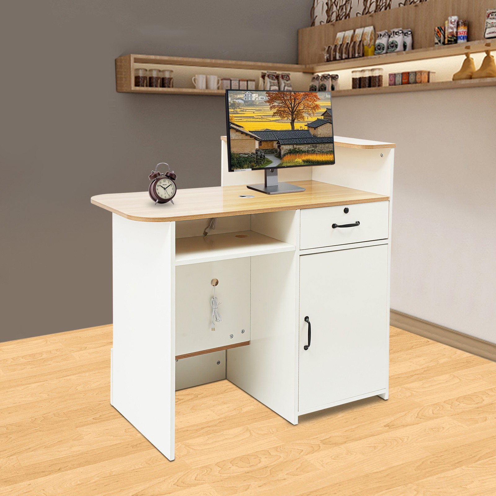 White Modern Reception Desk Receptionist Front Desk Commercial Reception Table