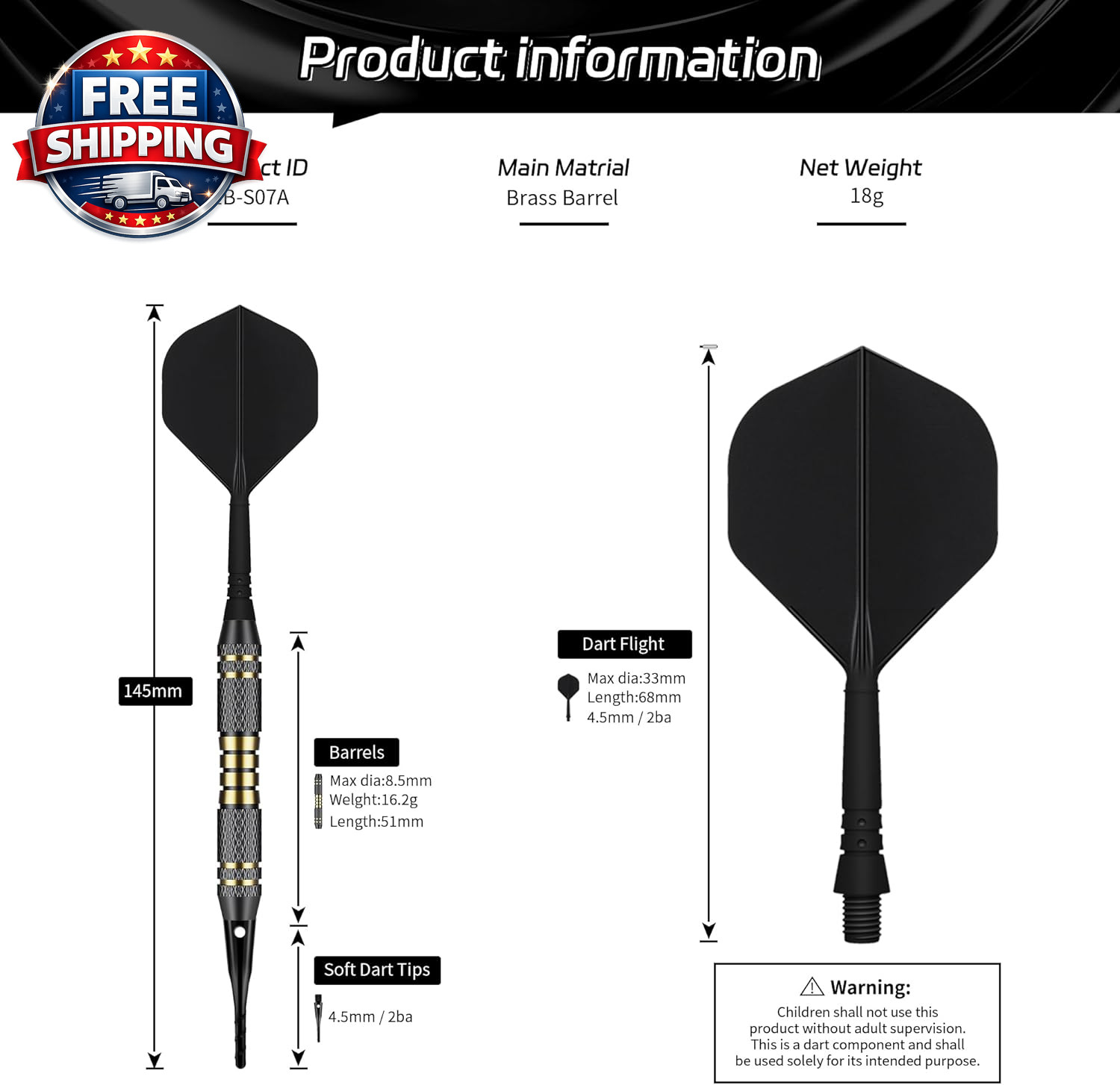 Darts Plastic Tip - Professional Soft Tip Darts Set 18 Grams with Carr