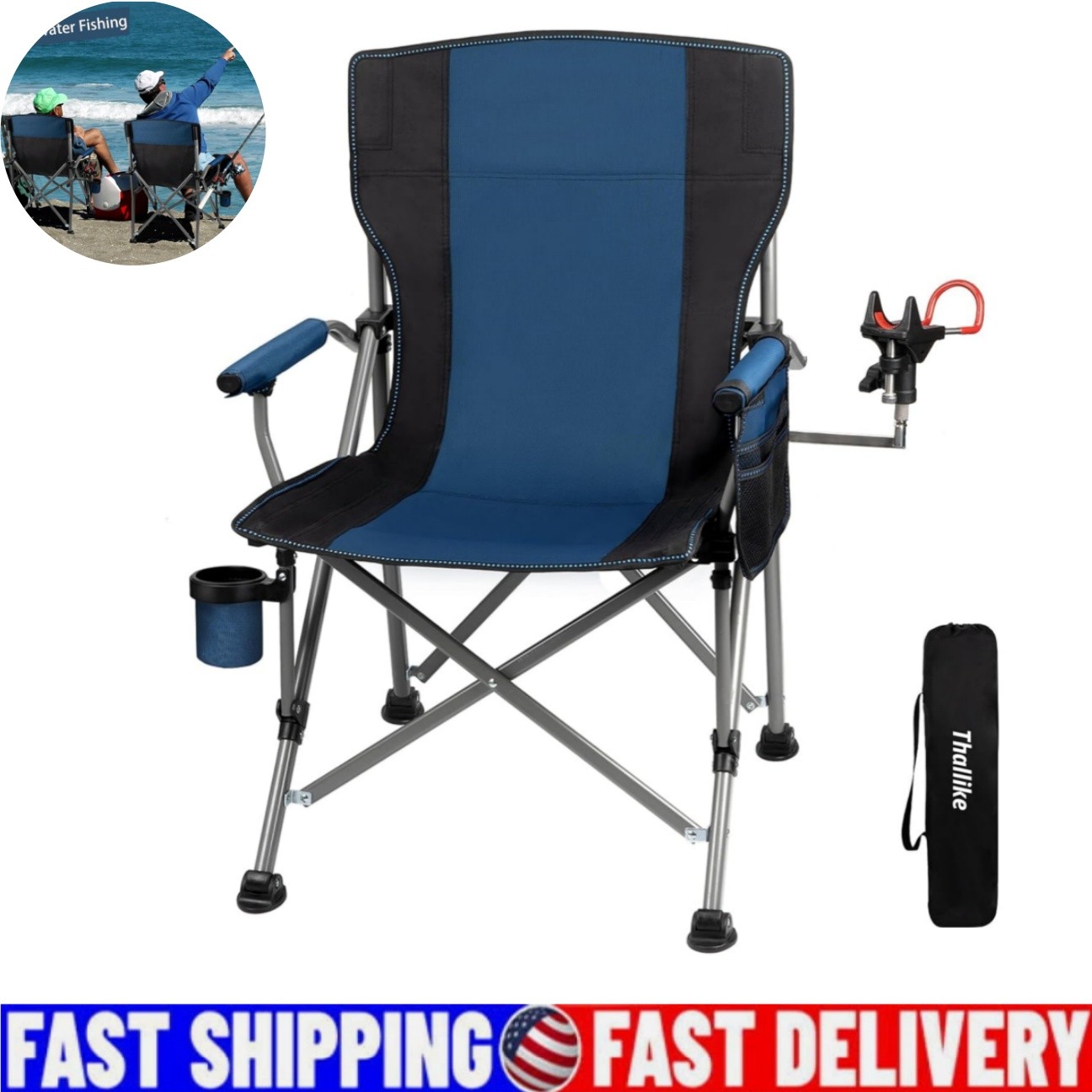 Fishing Chair with Upgraded 360° Adjustable Rod Holder Portable Camping Chair US