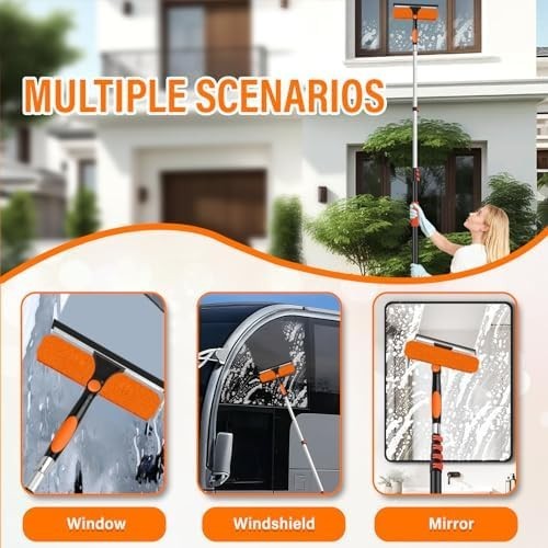 26FT Telescoping Window Cleaning Kit with 14" Squeegee - 2-in-1 Professional