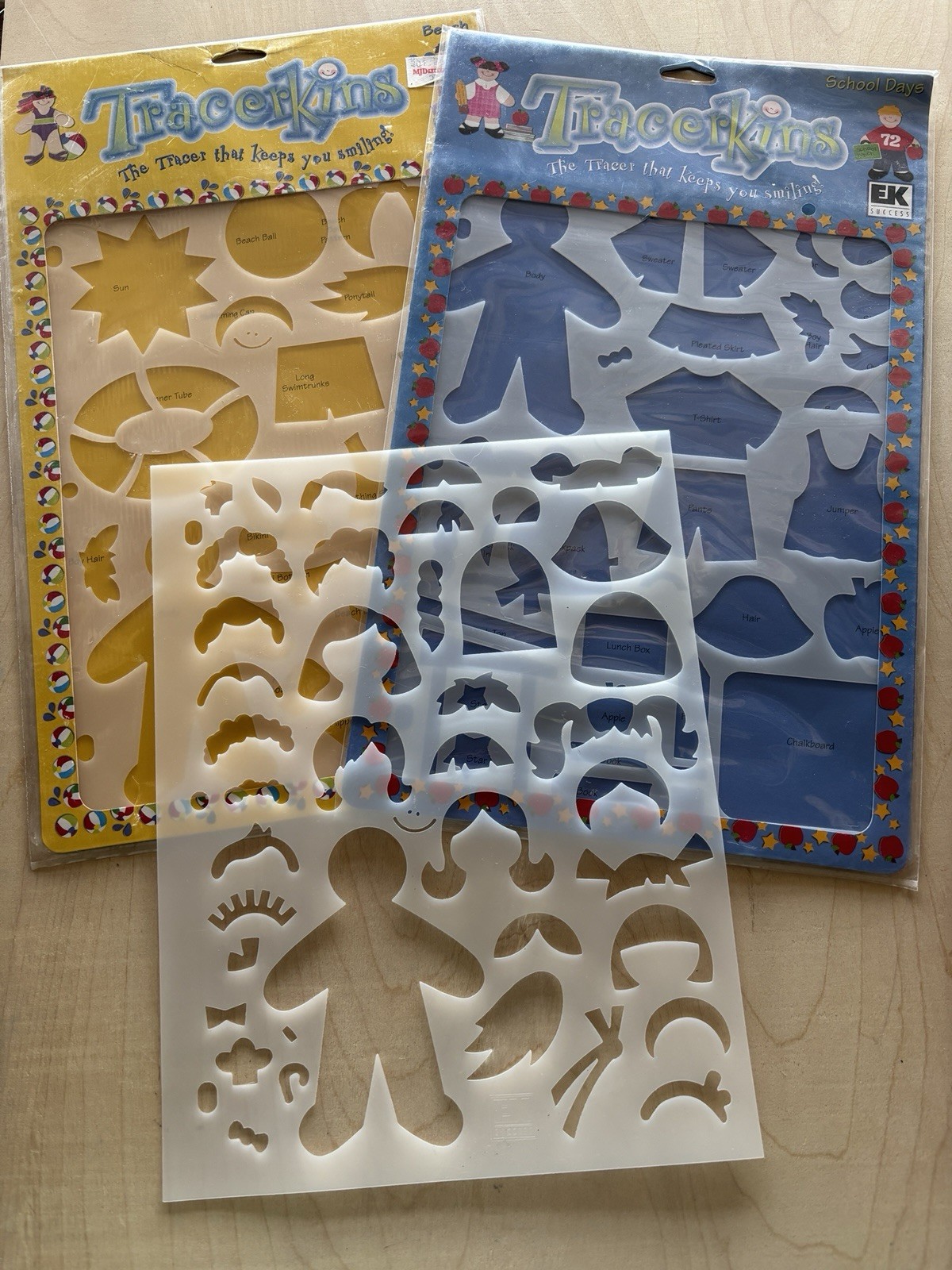Tracerkins LOT of 3 NIP Scrapbooking Stencil Beach School Days Hair Paper Dolls
