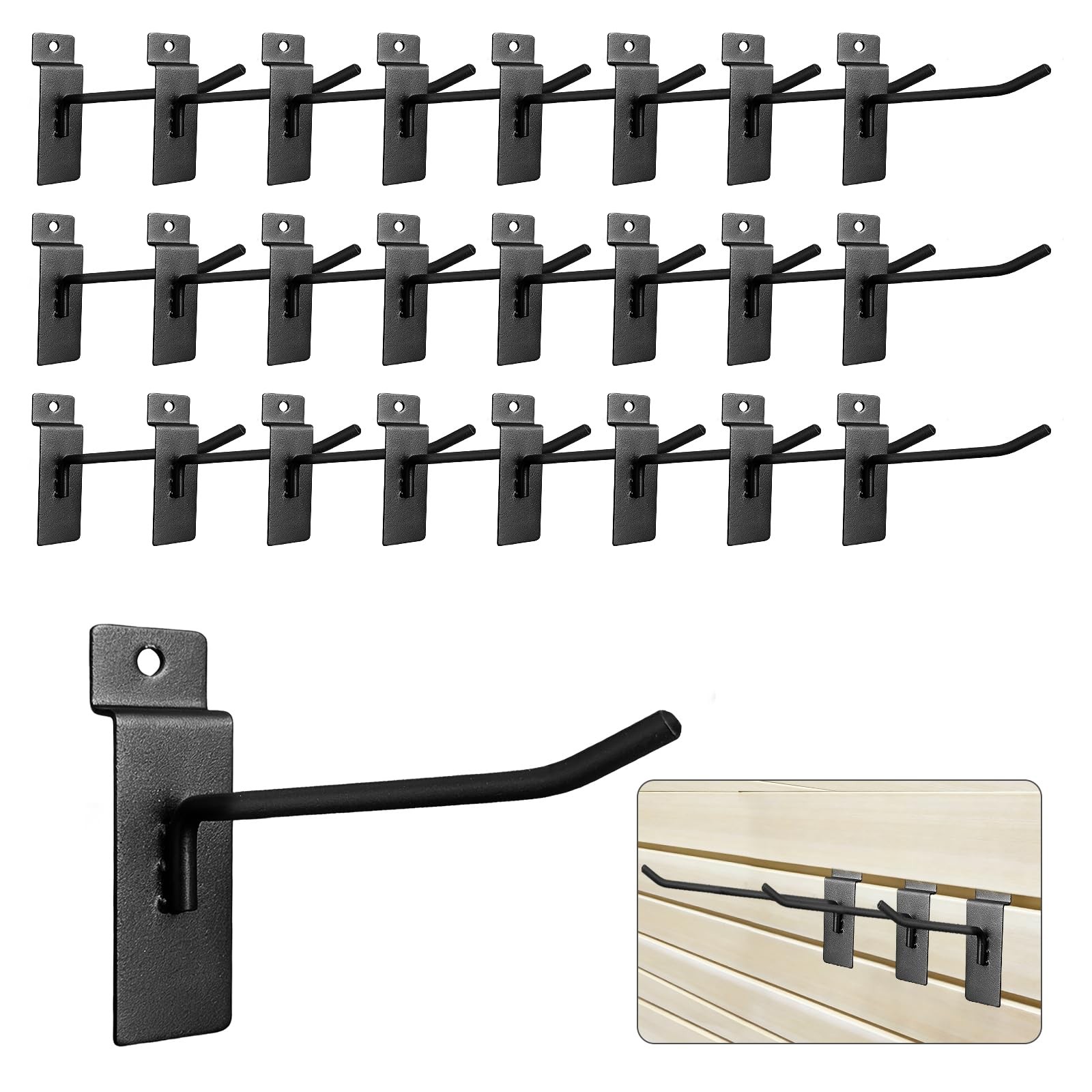 25 Pack 4 Inch Slatwall Hooks,30LB Capacity,Matte Black Finished
