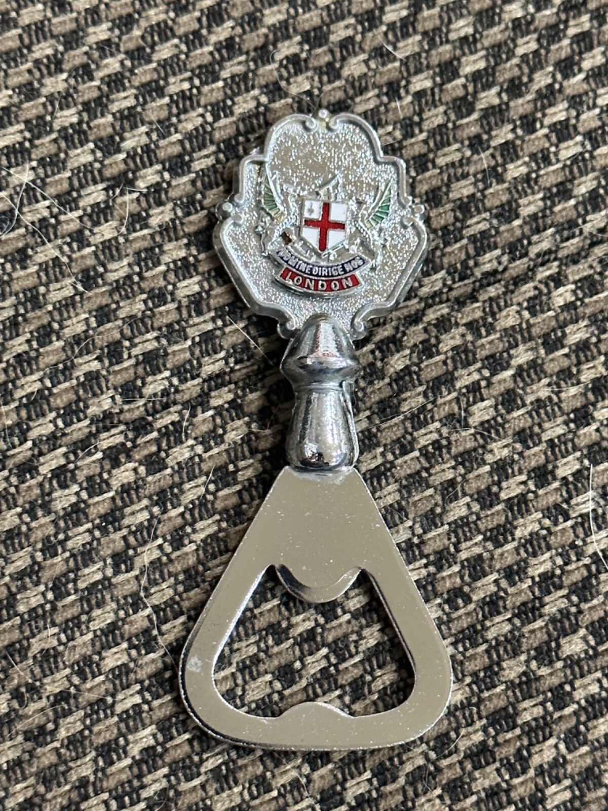 Vintage London England Metal Bottle Cap Opener Chrome Shiels Beer Soda Crest