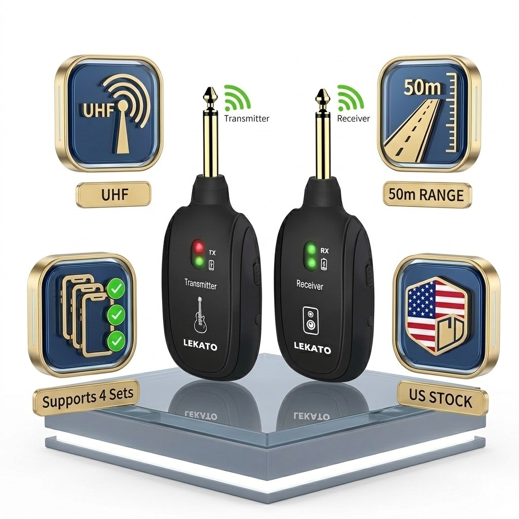 UHF Wireless Audio System Guitar Transmitter Receiver for Bass Violin Guitar US