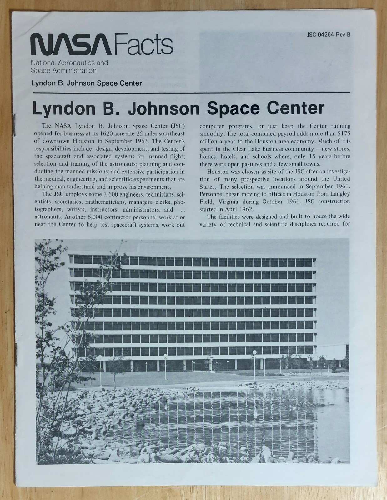 NASA Facts Sheet Vintage 1970's Lyndon B Johnson Space Center Booklet