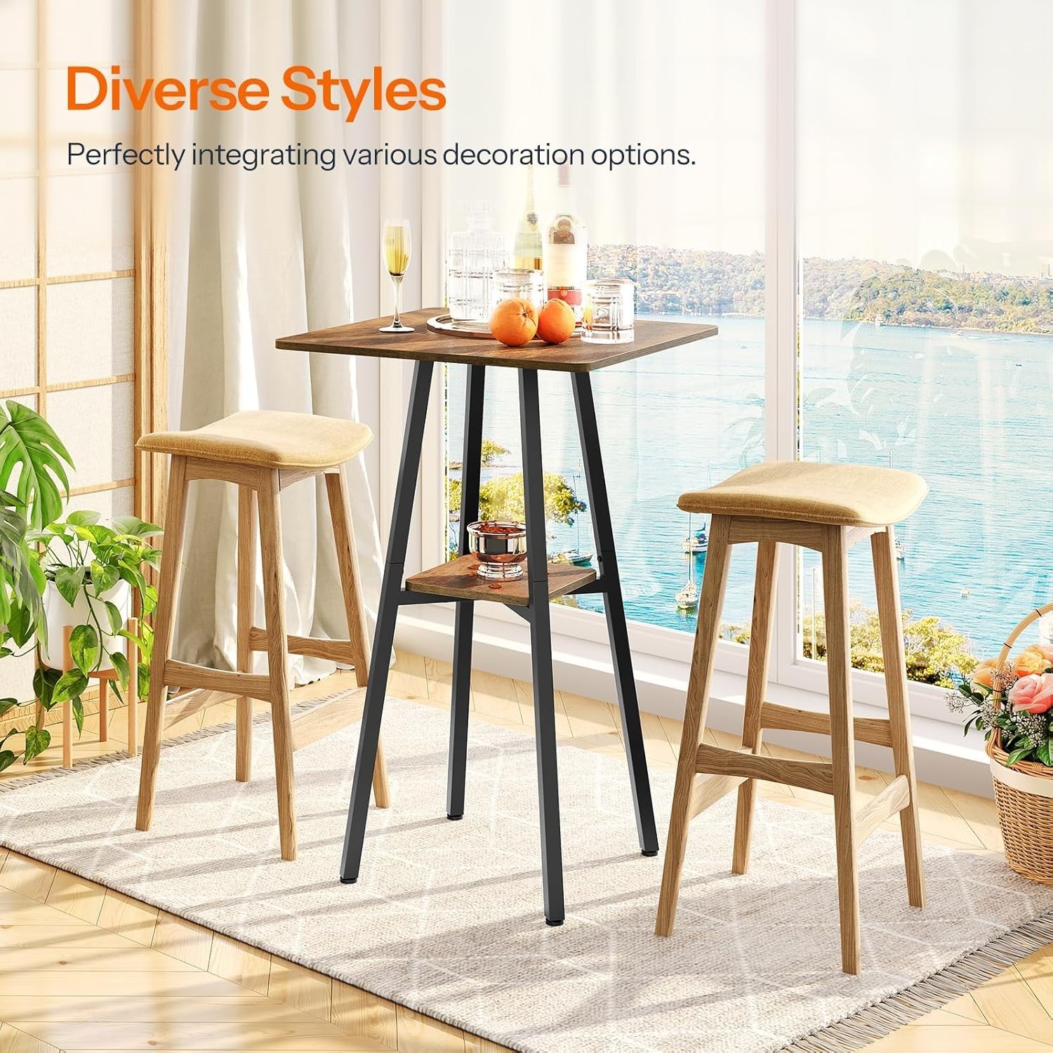 Rustic High Top Bar Table - 36.6” Counter Height with 2-Tier Storage Design