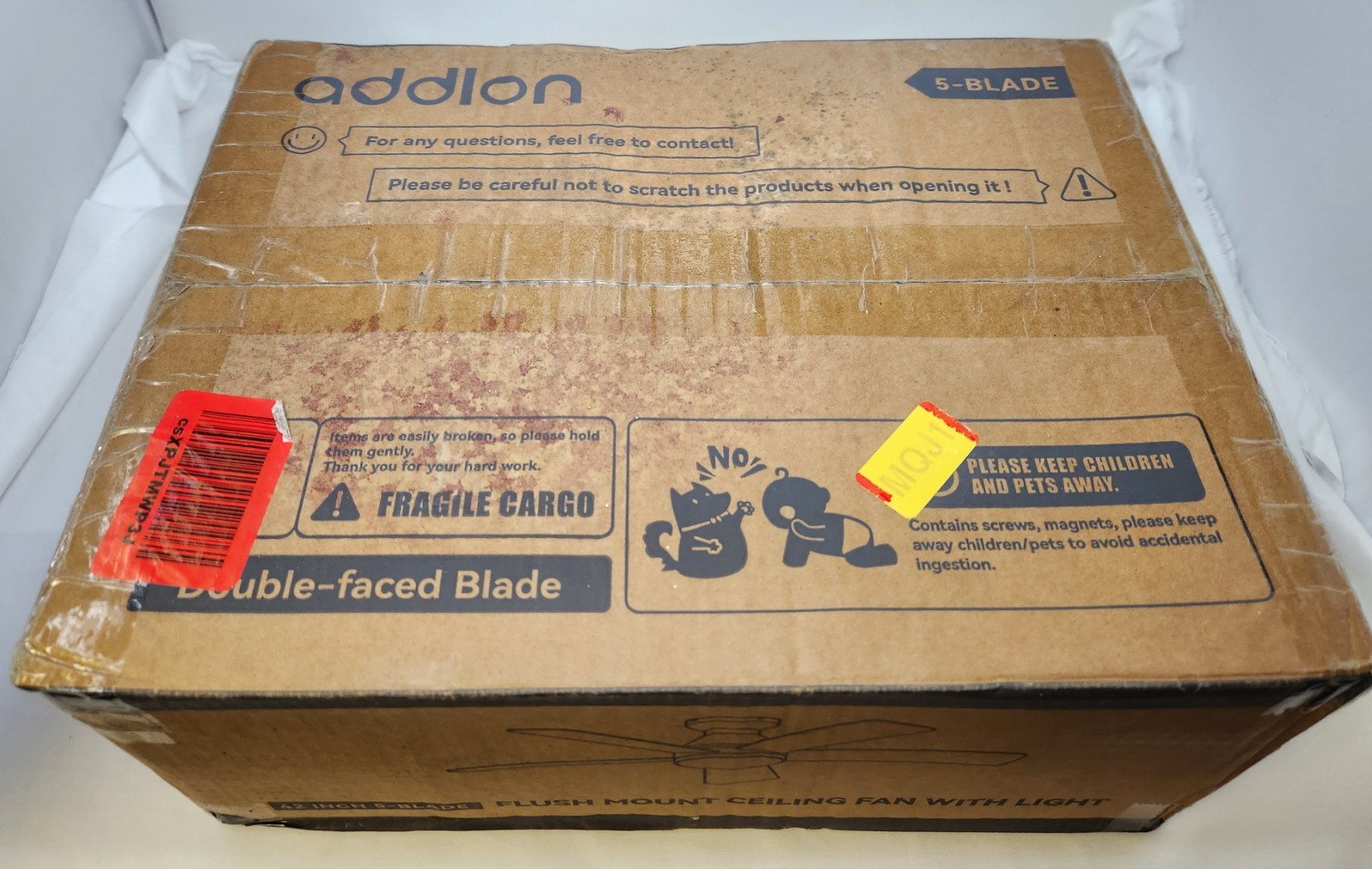 Addlon 42-Inch 5 Blade Flush Mount Black Ceiling Fan – New in Box