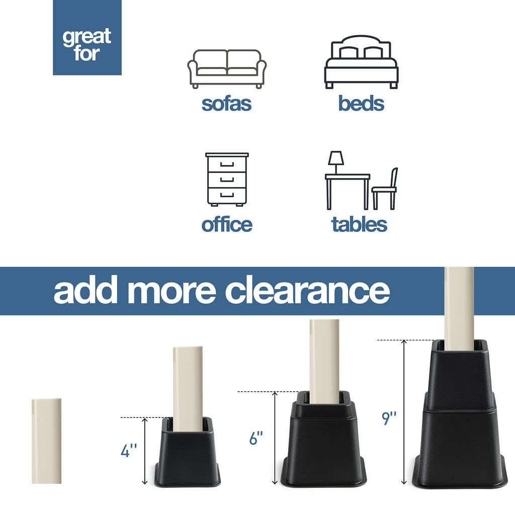 Adjustable Bed Risers - Elevation in 3, 5 or 8 Inch - Heavy Duty Stackable Fu...